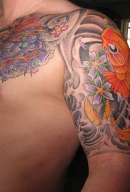 半甲鲤鱼和恶魔纹身图案