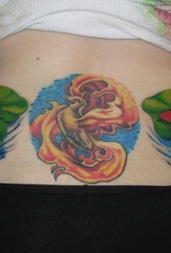 腰部彩色的火凤凰纹身图案