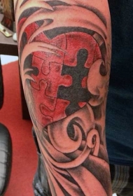 手臂彩色老卷曲风格纹身图案