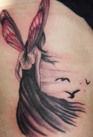 背部优雅的漂亮精灵纹身图案