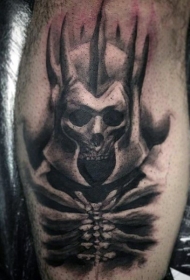 小腿令人难以置信的黑色幻想骷髅纹身图案