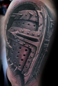 肩部棕色逼真的古代大骑士头盔纹身