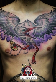 胸部new school彩色珠宝和鸟纹身图案