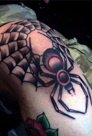 腿部老学校风格蜘蛛与网络纹身