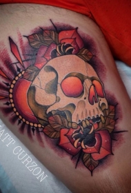 New School彩色大腿骷髅纹身图案