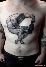 胸部点刺风格黑色无头人像纹身图案