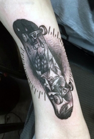 old school手臂滑板黑灰纹身图案