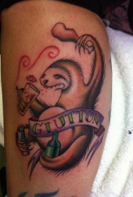腿部老式漫画像五彩的懒惰纹身图案