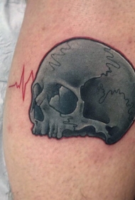 有趣的黑色骷髅与红色心电图手臂纹身图案