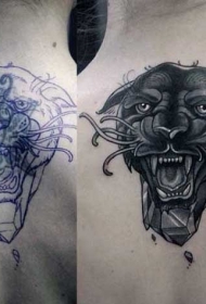 背部new school几何与黑豹纹身图案