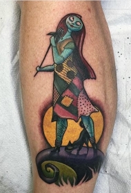 小腿彩色僵尸怪物卡通纹身图案