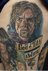 腿部彩色游戏英雄肖像纹身图案