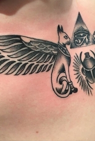 时尚雕刻风格黑色埃及猫纹身图案