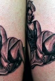 old school黑白女水手腿部纹身图案