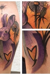 腿部插画风格彩色兔子纹身图案
