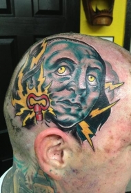 头部插画风格的彩色男子肖像纹身图案