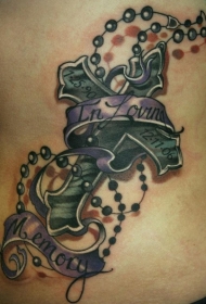 纪念十字架和念珠纹身图案