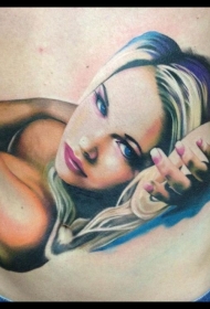 腰部彩色性感美女插画纹身图案