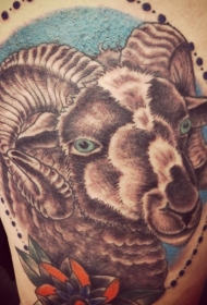 彩色公羊头像纹身图案