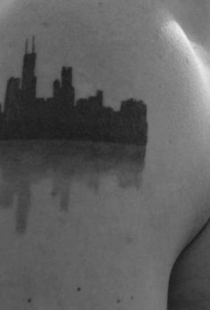 减半简约黑灰小城市风景纹身图案