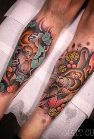 new school小腿彩色邪恶的兔子和树叶图案