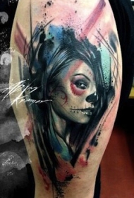 大臂墨西哥传统女人肖像纹身图案