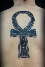背部黑色埃及符号十字架纹身图案