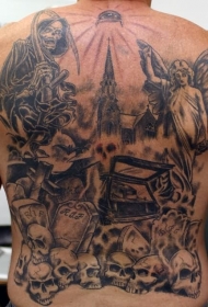 old school令人毛骨悚然的黑白墓地纹身图案