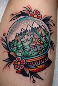 腿部彩色清新小玩具花纹身图案