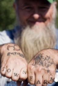 手指黑色风格的铭文字母纹身图案