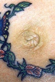 蝴蝶与花朵胸部纹身图案