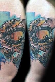 新传统风格的彩色滑雪面具纹身图案