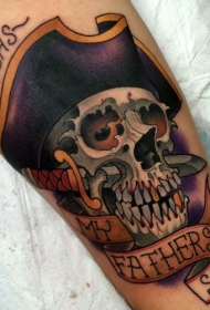 new school彩色海盗骷髅匕首和字母纹身图案