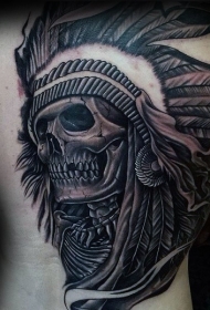 背部new school印度古代骷髅纹身图案