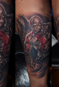 手臂彩色逼真的血腥野蛮人物纹身图案
