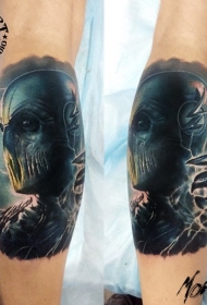 小腿彩色的邪恶怪物纹身图案