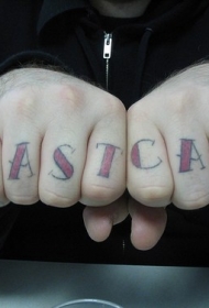 手指彩色字母红色风格铭文纹身
