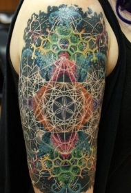 手臂酷炫的彩绘复制基因符号纹身图案