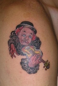 悲伤的小丑演奏小提琴纹身图案