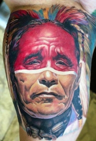 腿部彩色真实照片古印度女子肖像纹身