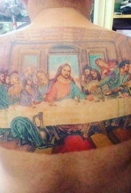 背部原始彩色最后的晚餐纹身图案