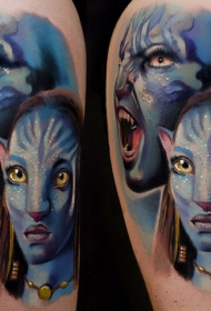 大臂逼真的阿凡达肖像纹身图案