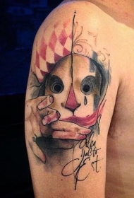 肩部彩色小丑面具纹身图案