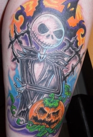 卡通风格怪物和南瓜纹身图案