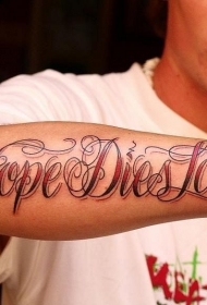 手臂红色和黑色的英文字母纹身图案