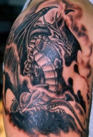 翼龙和云朵黑色纹身图案