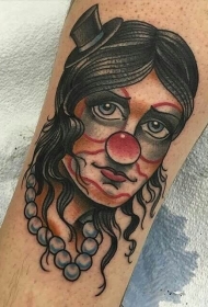 old school彩色女子小丑小腿纹身图案