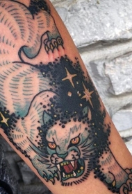 手臂彩色老学校风格白虎纹身图案