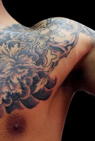 肩部黑白牡丹花图案