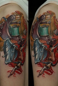 手臂全新风格彩色时钟纹身图案